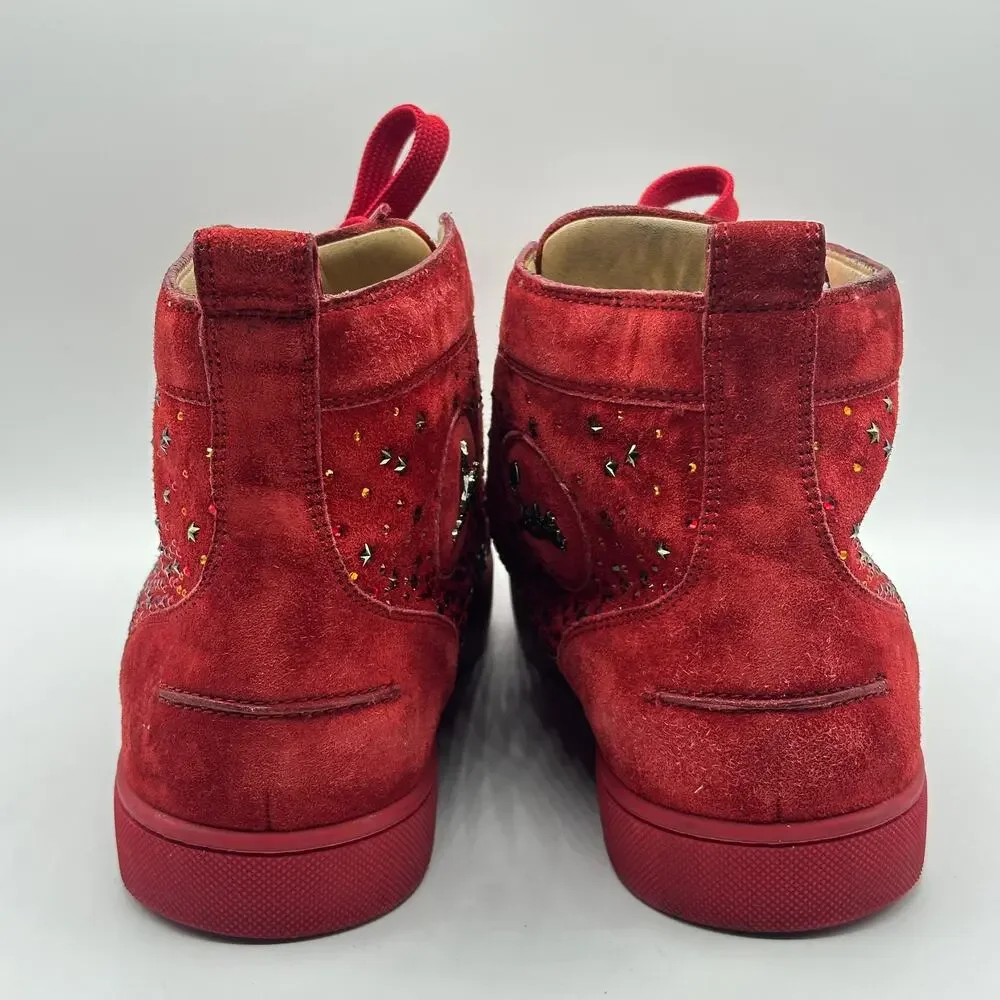 CHRISTIAN LOUBOUTIN Suede Galaxtitude High Top Sneakers Crystal Red Sz 42.5